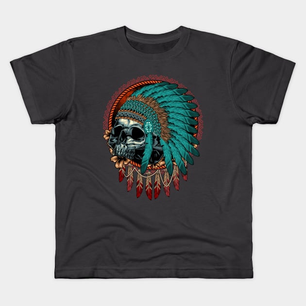 Indian Skull Head Kids T-Shirt by FirmanHatibu123